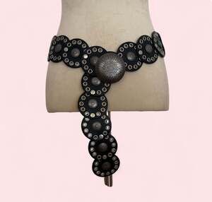 Urban Outfitters Black Faux Leather Western Disc Eyelet Concho Belt